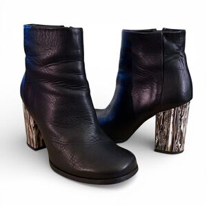 MIISTA ALI Black Leather Marbleized Heel Ankle Boots Sz 6.5